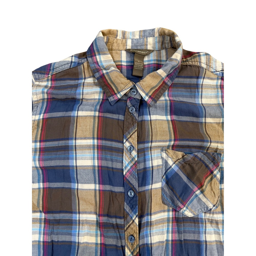 Bit & Bridle Western Plaid Button Down Long‎ Sleeve Shirt Womens Cotton Blend